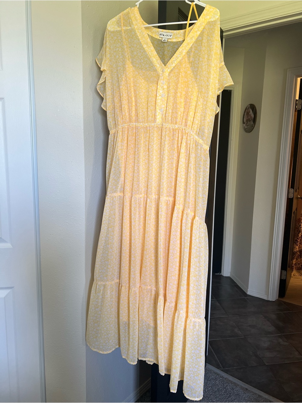 Ava & Viv Yellow Floral Tiered Maxi Dress
